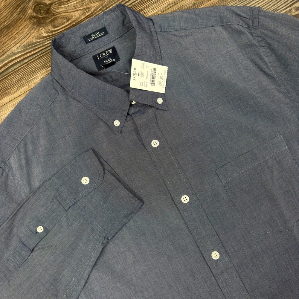J.Crew Mens Size Large Slim Untucked Flex Washed Shirt Blue L0461 NWT